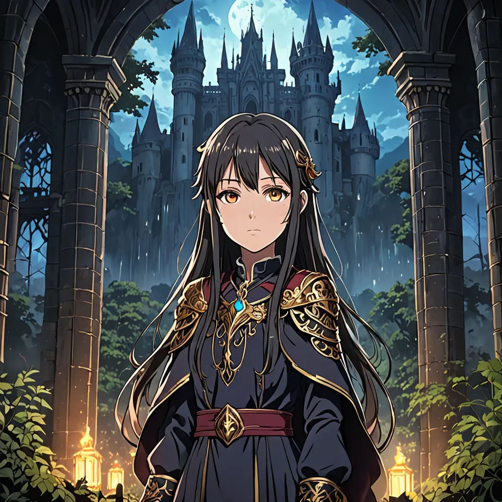 a woman in a medieval dress standing in front of a castle with a sword in her hand and a sword in her hand, sots art, a character portrait, Chizuko Yoshida, official art