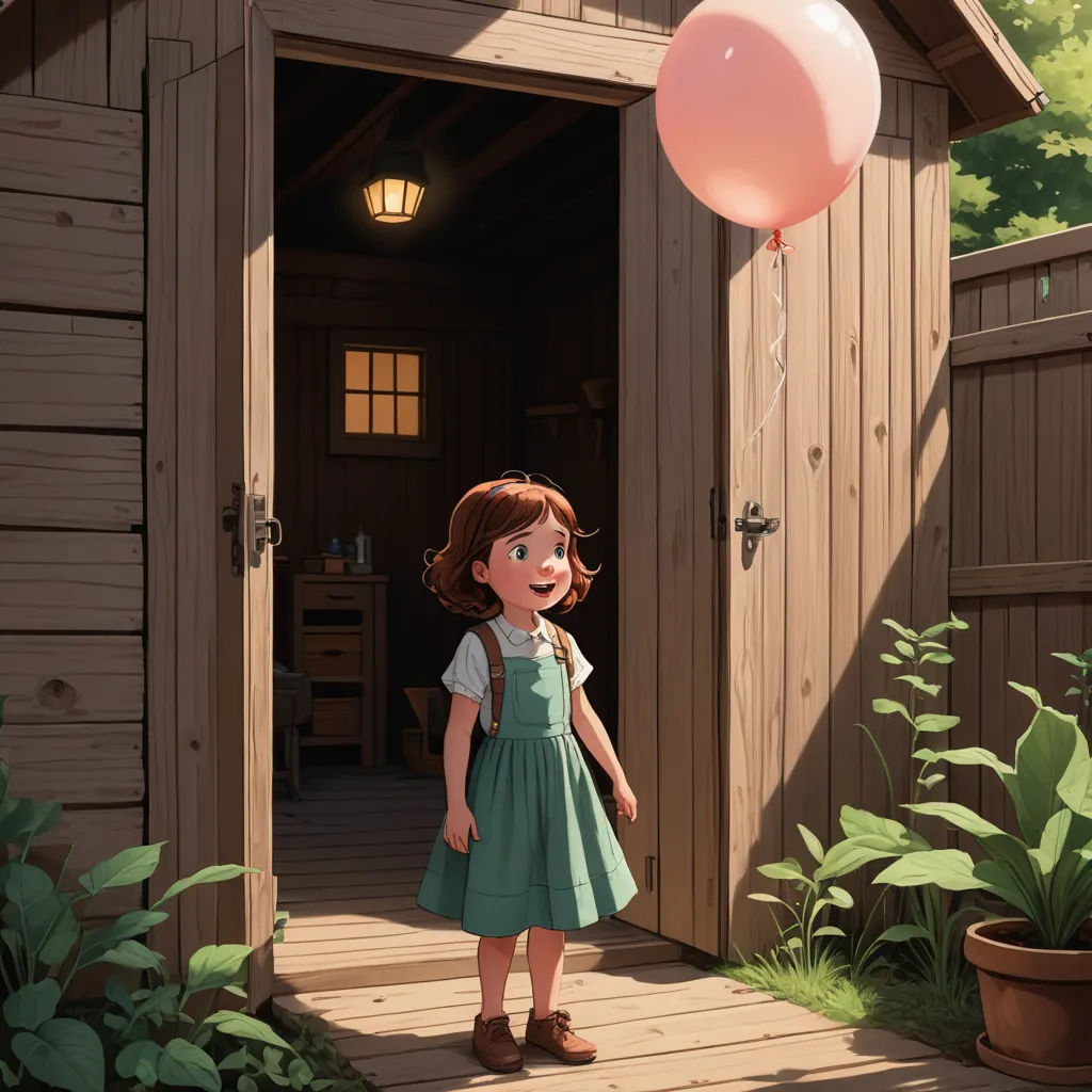 a girl in a green dress standing in a doorway with a pink balloon in the air above her head, photorealism, a storybook illustration, Clarice Beckett, pixar and disney animation