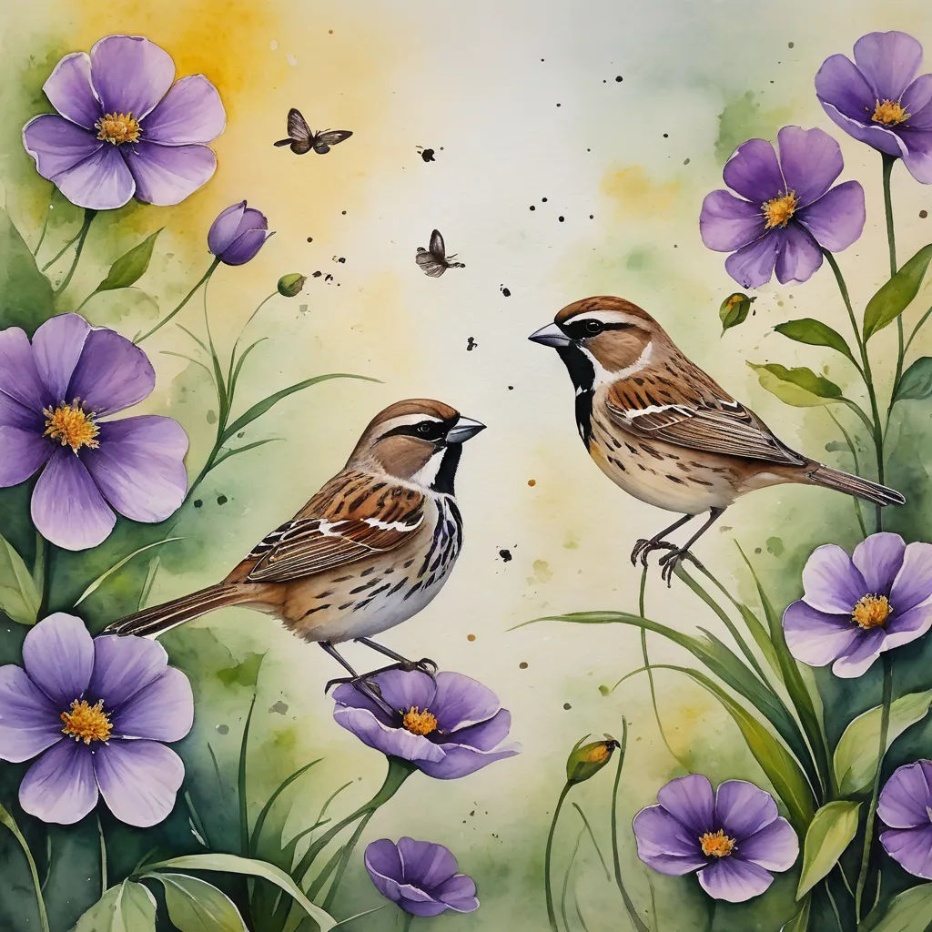 two birds are standing on a flowery branch with a butterfly flying by them and a butterfly flying by them, figurative art, an airbrush painting, Alison Kinnaird, birds