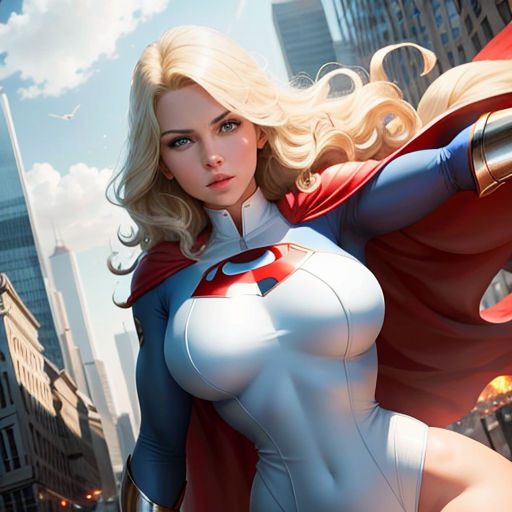 a woman in a superhero costume is posing for a picture in the city with a red cape on her shoulders