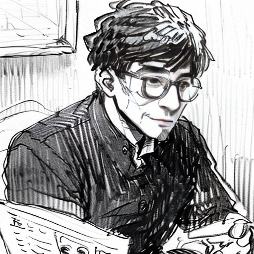 a man sitting at a table with a newspaper in his hand and a cup of coffee in front of him
