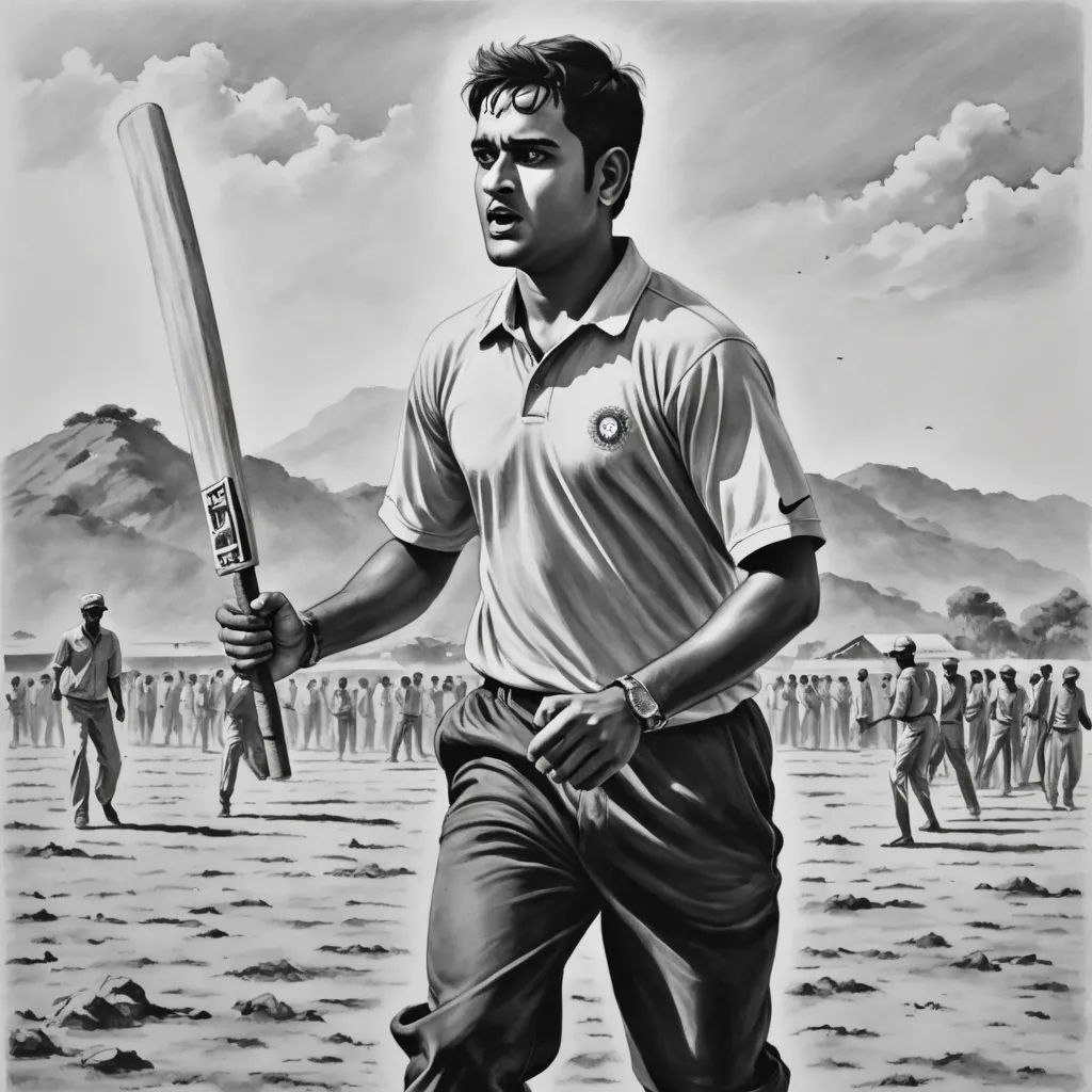 a drawing of a man holding a bat in his hand and a crowd of people behind him in the background, fantastic realism, an oil on canvas painting, Bhupen Khakhar, highly detailed digital painting