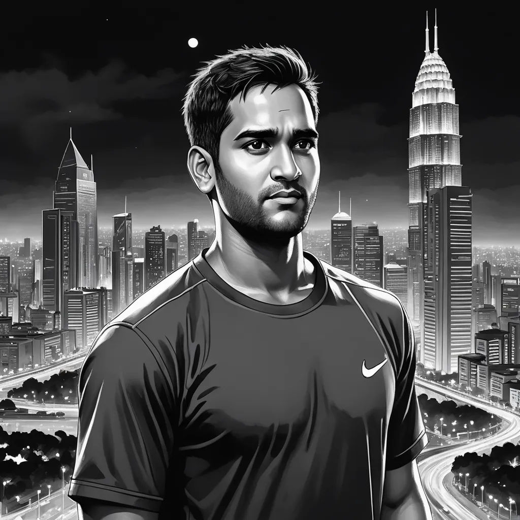 a man standing in front of a cityscape with a moon in the sky above him and a cityscape in the background, fantastic realism, an ultrafine detailed painting, Altoon Sultan, highly detailed digital painting