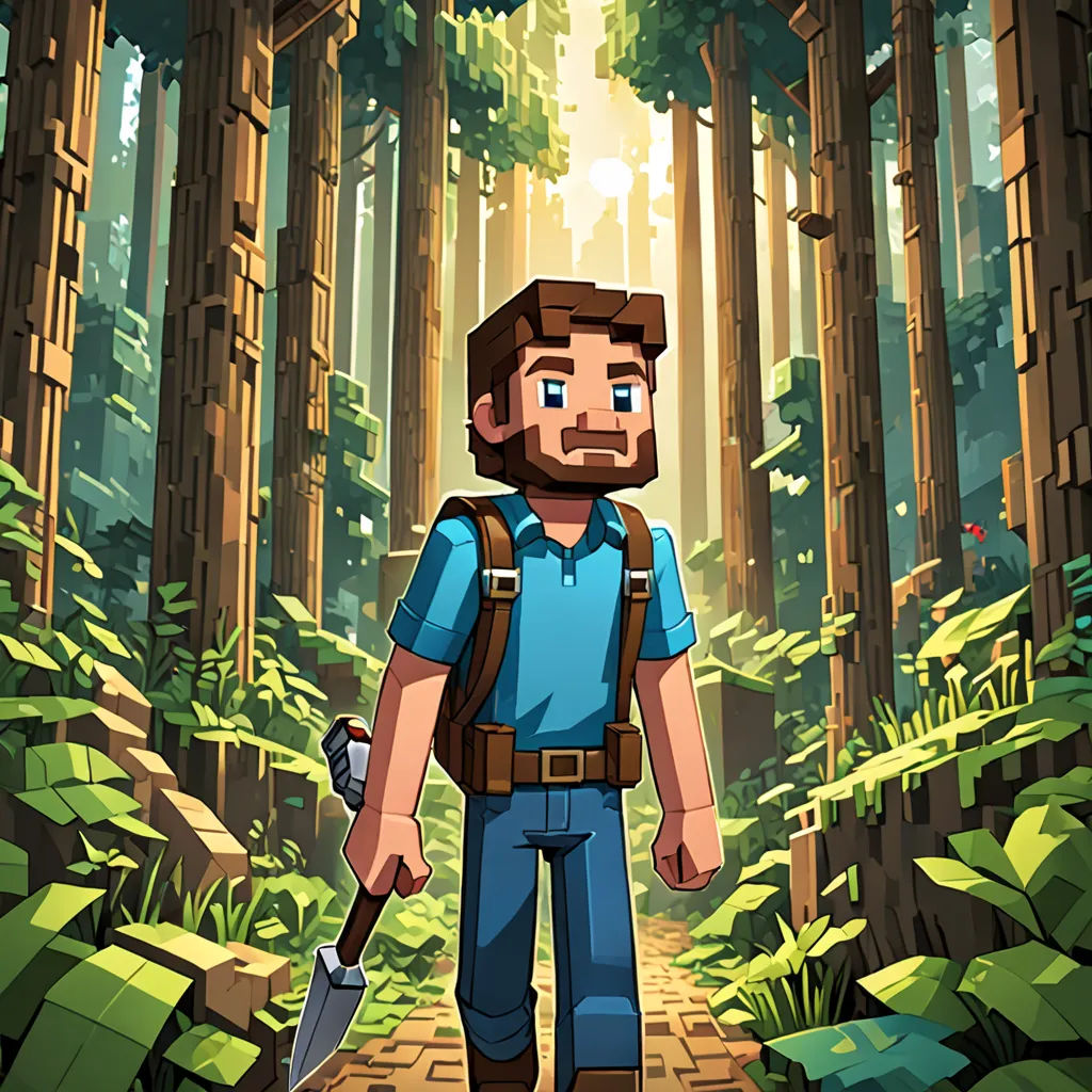 a man with a beard and a backpack walking through a forest with a large knife in his hand and a forest background, sots art, concept art, Charles Fremont Conner, 2 d game art