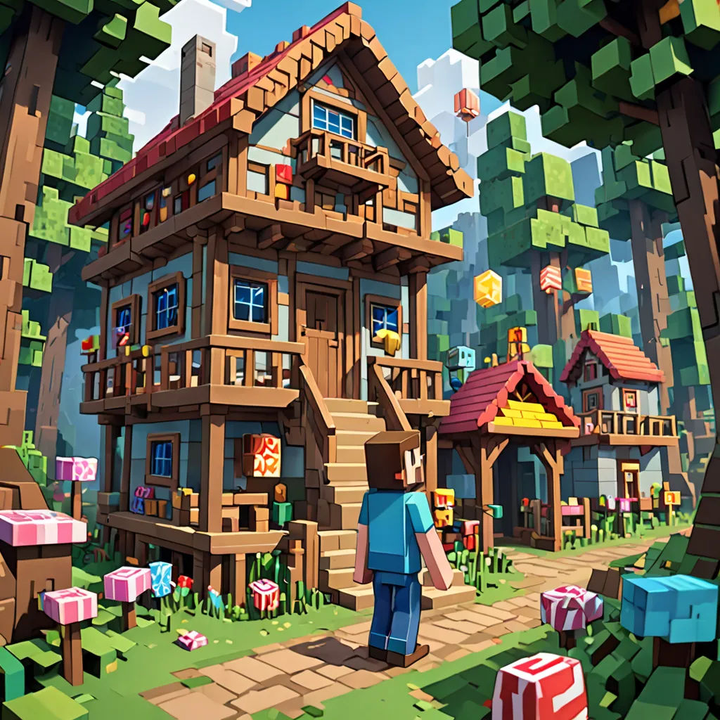 a stylized image of a house in a pixel art style with a man standing in front of it and a woman standing in front of it, pixel art, pixel art, Chris LaBrooy, rossdraws global illumination