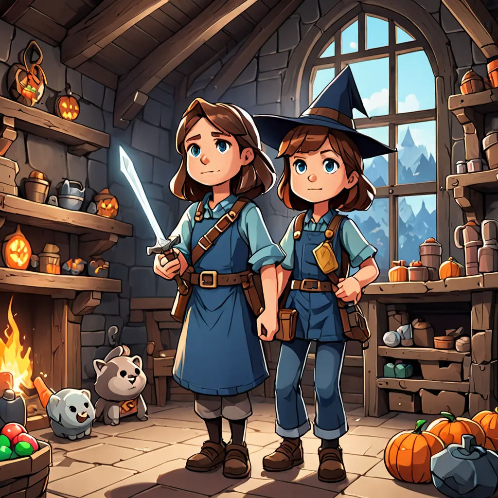 two people standing in a room with a fireplace and a window with a view of a forest and a forest, sots art, concept art, Andreas Rocha, official art