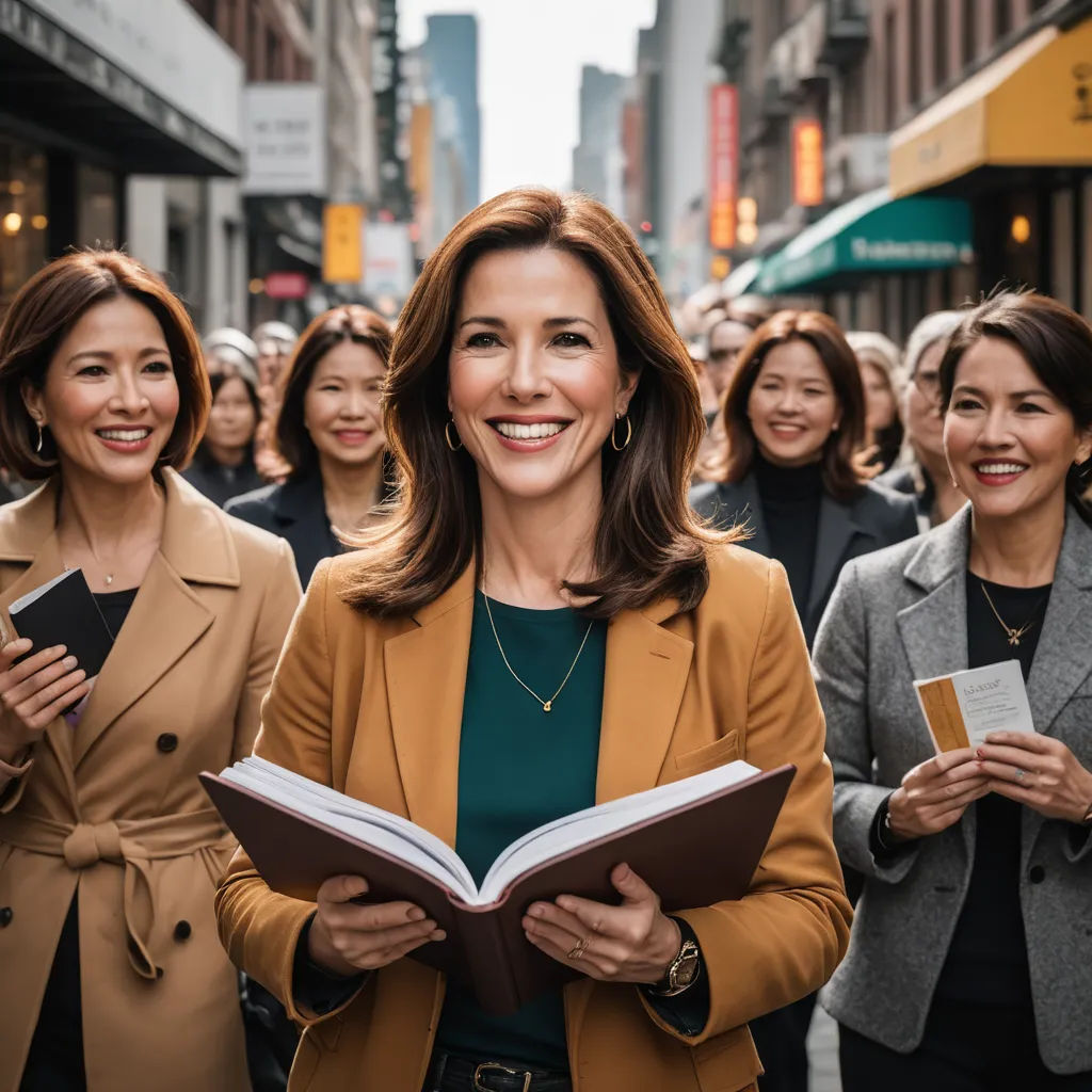 a woman standing in front of a group of people holding a book and smiling at the camera with a book in her hands, private press, a stock photo, Bourgeois, promotional image