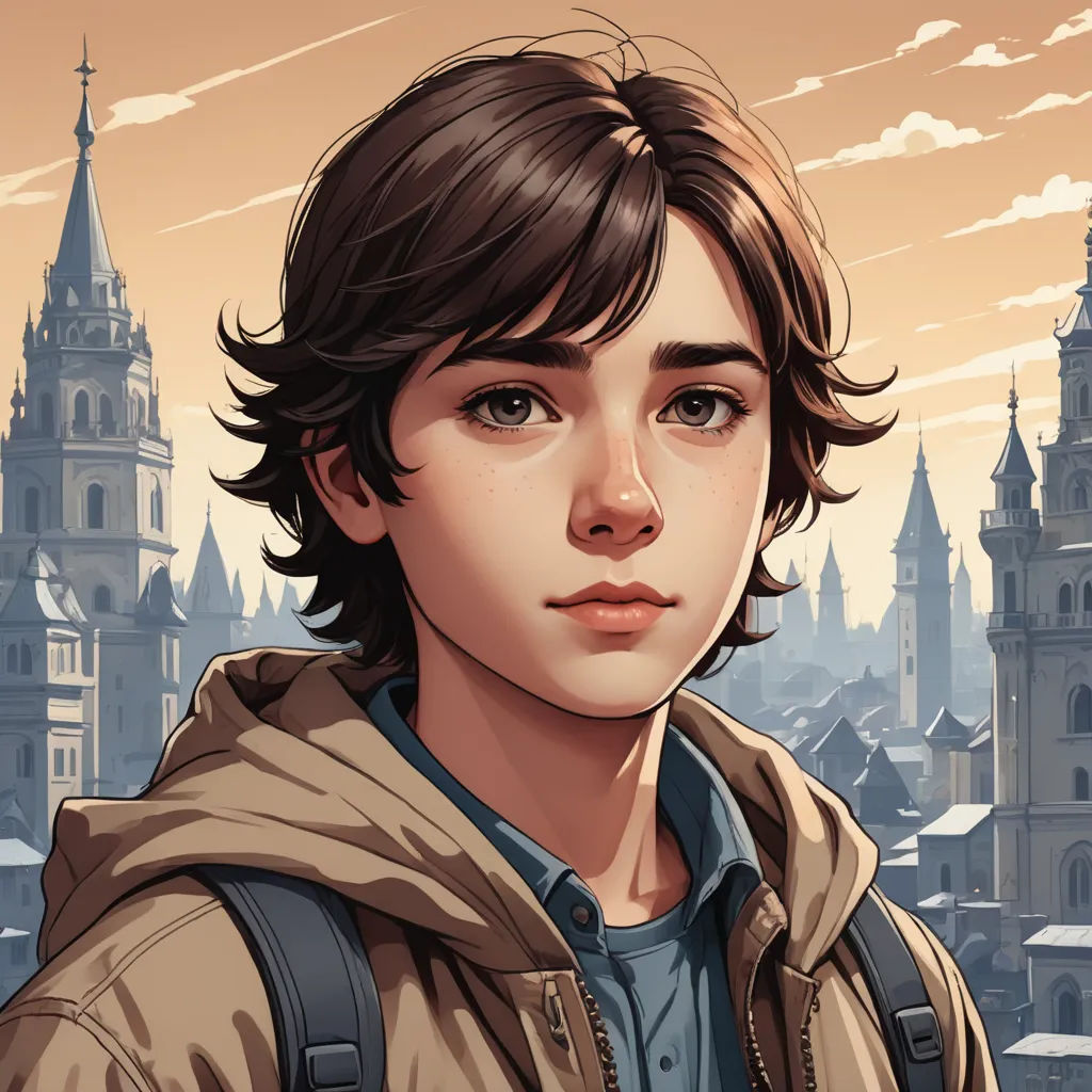 a young man with a backpack standing in front of a cityscape with a clock tower in the background, paris school, a character portrait, Cedric Seaut (Keos Masons), key art