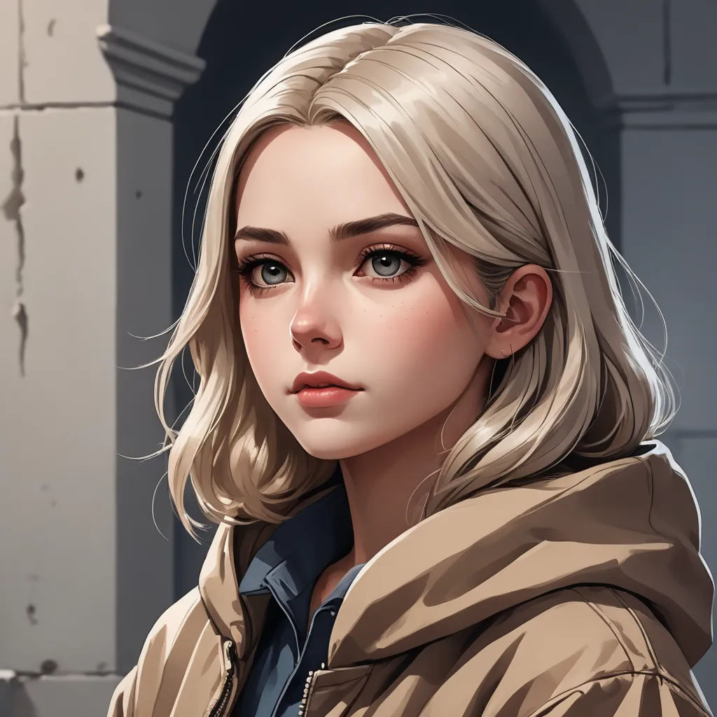 a woman with blonde hair and a jacket on is looking at the camera with a serious look on her face, fantasy art, a detailed painting, Charlie Bowater, rpg portrait