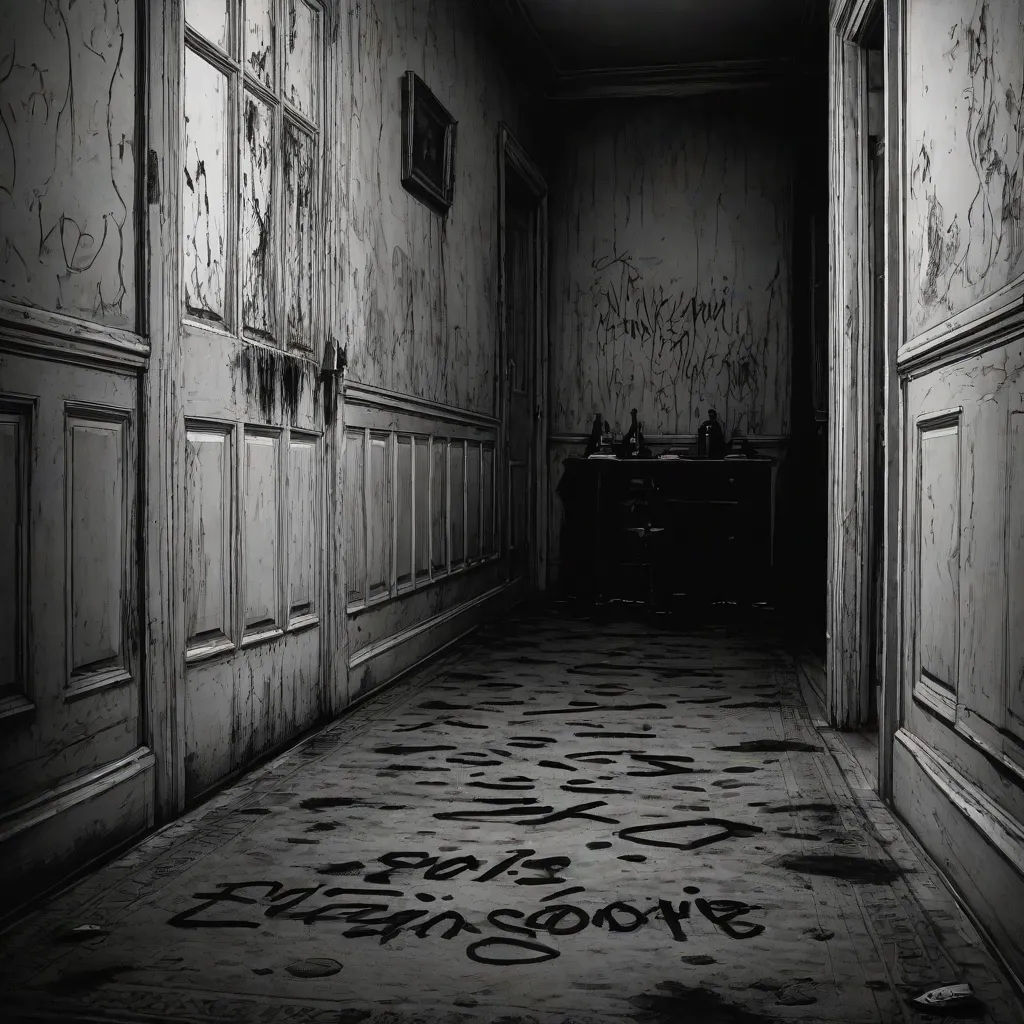 a hallway with a door and a graffiti on the floor that says, please everyone, please everyone,, sots art, an ambient occlusion render, Eddie Mendoza, cryengine