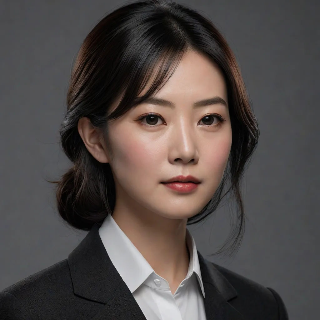 a woman in a suit and white shirt posing for a picture with a gray background and a gray background, Chen Jiru, classical realism, a character portrait, professional photo