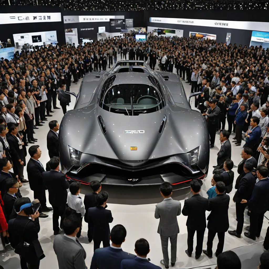 a group of people standing around a car on display at a showroom with a lot of people standing around, Cao Zhibai, panfuturism, a jigsaw puzzle, ue 5