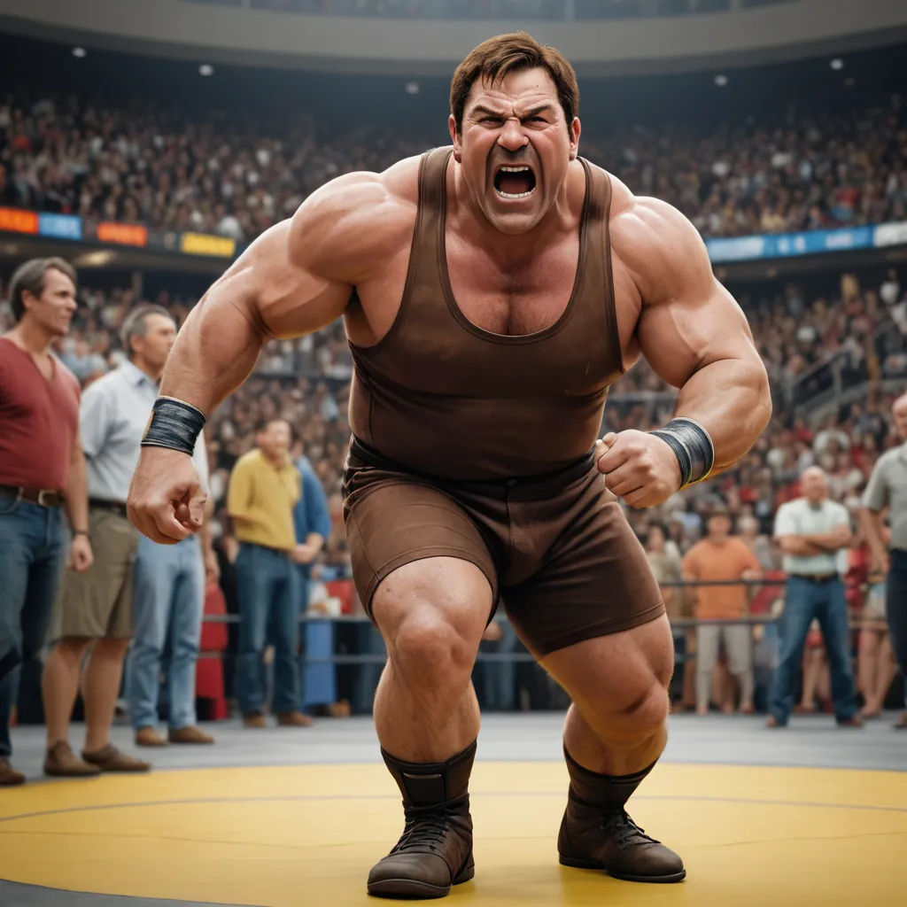 a man in a wrestling ring with his mouth open and his hands in his pockets, with a crowd of people in the background, american realism, concept art, Anthony Palumbo, arnold render