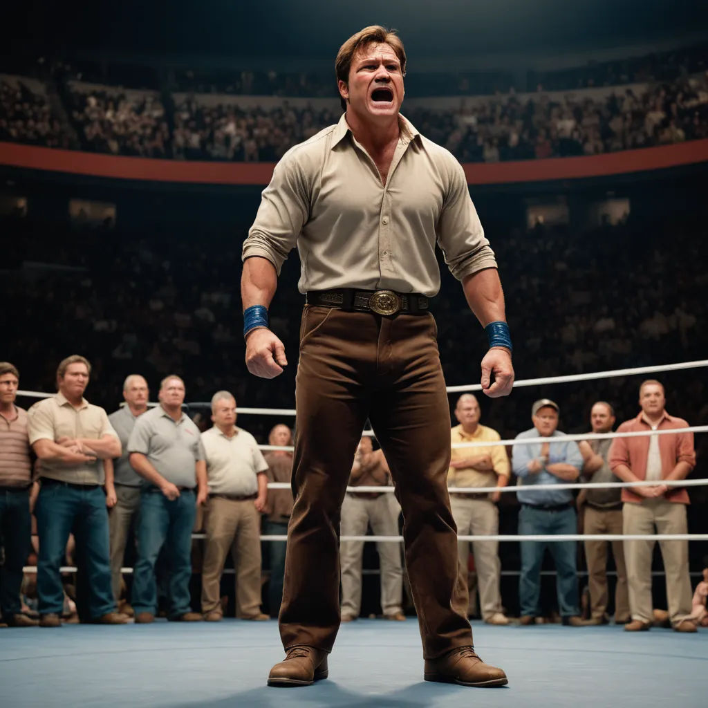 a man in a wrestling ring with his mouth open and his hands in his pockets, with a crowd of people in the background, american realism, a poster, David Budd, vfx