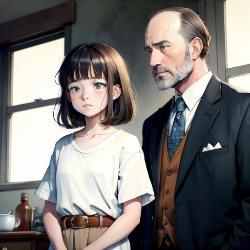 a man and a woman standing next to each other in a room with a window and a potted plant