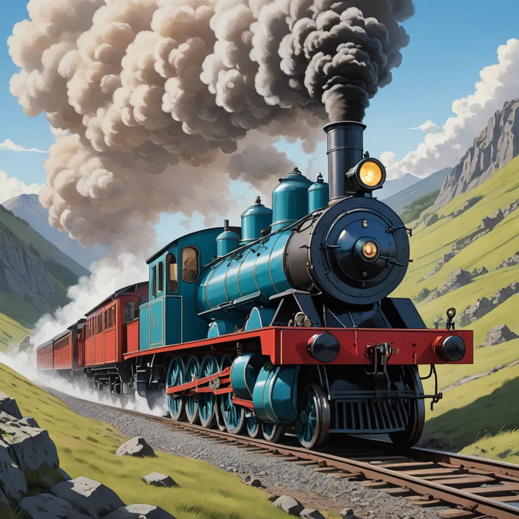 a painting of a train traveling down the tracks with smoke coming out of it's stacks and steam coming out of it, fantastic realism, a detailed matte painting, Brothers Hildebrandt, highly detailed digital painting