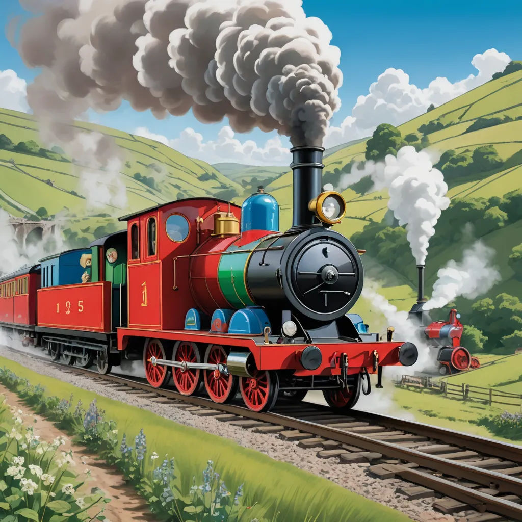 a painting of a train traveling down the tracks with smoke coming out of it's stacks and a train engine, fantastic realism, a detailed matte painting, Charles Ginner, official art