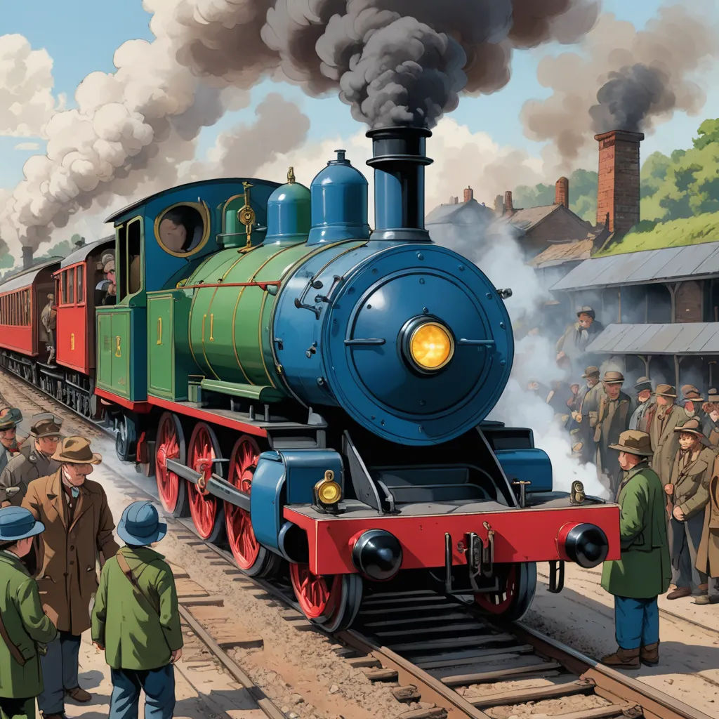 a painting of a train with people standing around it and a train on the tracks with smoke coming out of it, fantastic realism, a detailed matte painting, Charles Ginner, official art