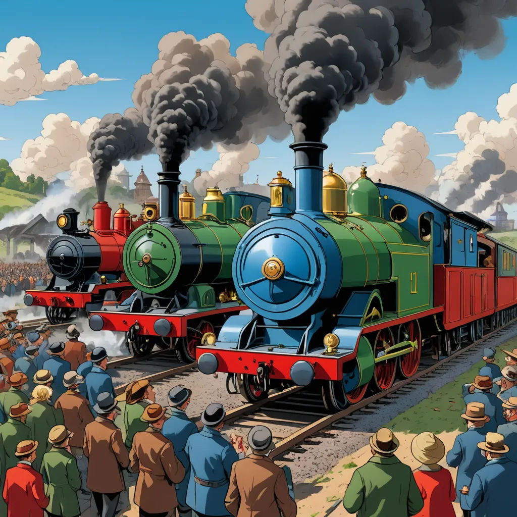 a painting of a train with people watching it on the tracks and smoke billowing from the stacks of smoke, fantastic realism, a detailed matte painting, Charles Ginner, official art