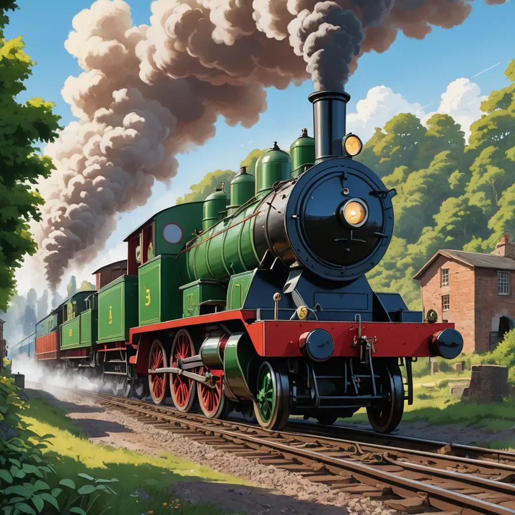 a painting of a train traveling down train tracks with smoke coming out of it's stacks and a building in the background, american scene painting, a detailed matte painting, Charles Ginner, matte drawing