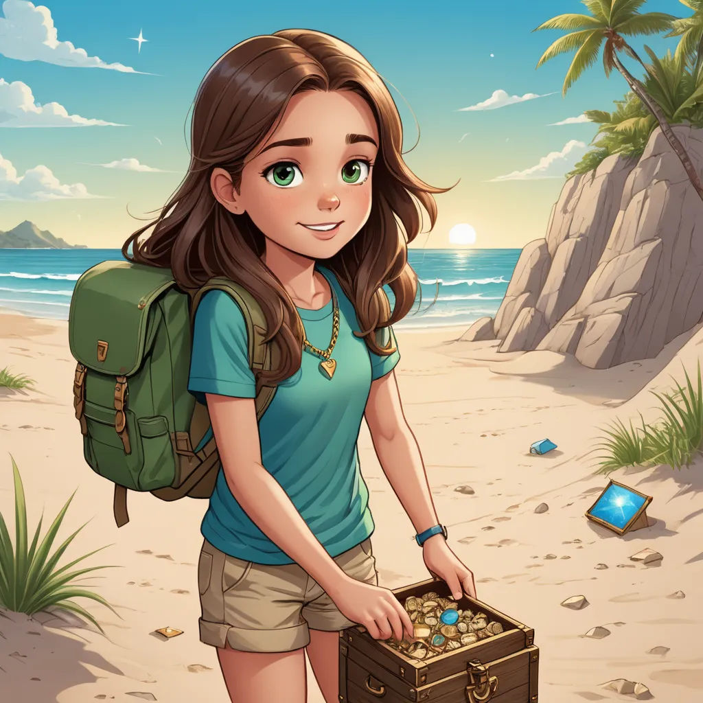 a girl with a backpack and a suitcase on a beach with a palm tree and a blue sky in the background, sots art, a character portrait, Cyril Rolando, key art