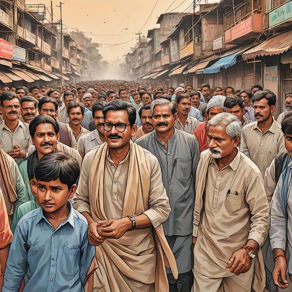 a painting of a crowd of people in india, with a man in the middle of the crowd, with a man in the middle of the crowd, samikshavad, a detailed painting, Bhupen Khakhar, highly detailed digital painting