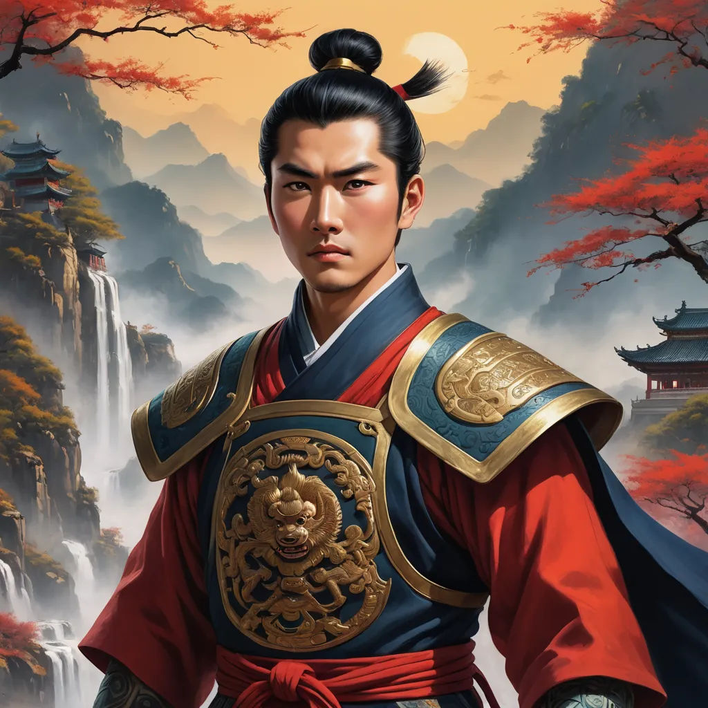 a man in a chinese costume standing in front of a waterfall and waterfall with a waterfall in the background, fantasy art, a character portrait, Emperor Huizong of Song, epic fantasy character art