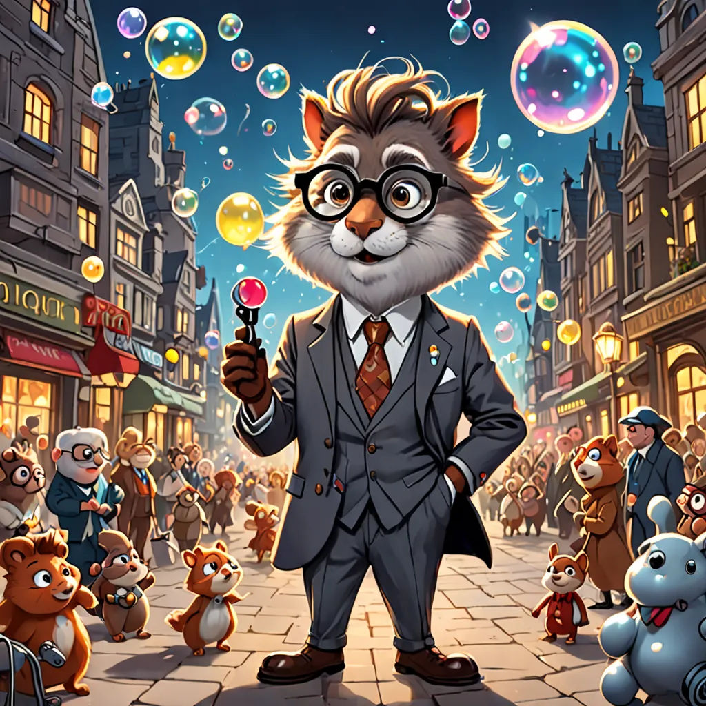 a cartoon of a man in a suit and tie with a cat in a suit and tie and bubbles, furry art, a character portrait, Chris LaBrooy, official art