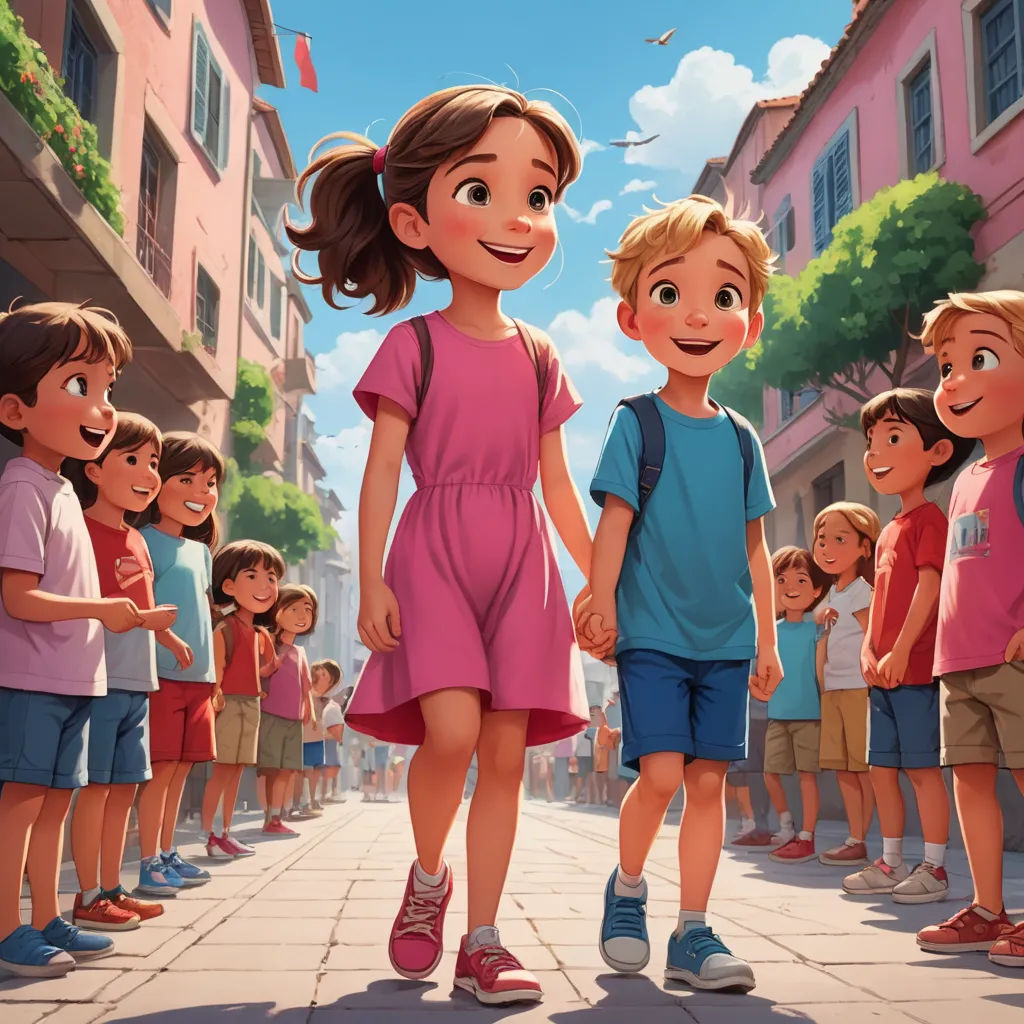 a group of children standing in a line on a sidewalk with a woman holding the hand of a boy, paris school, a storybook illustration, Diego Gisbert Llorens, official art