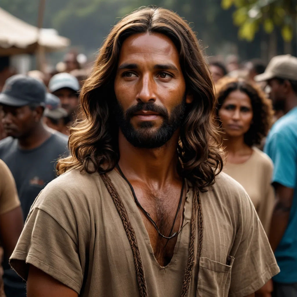 a man with long hair and a beard standing in front of a crowd of people with a beard and a beard, afrofuturism, a character portrait, Esaias Boursse, promotional image