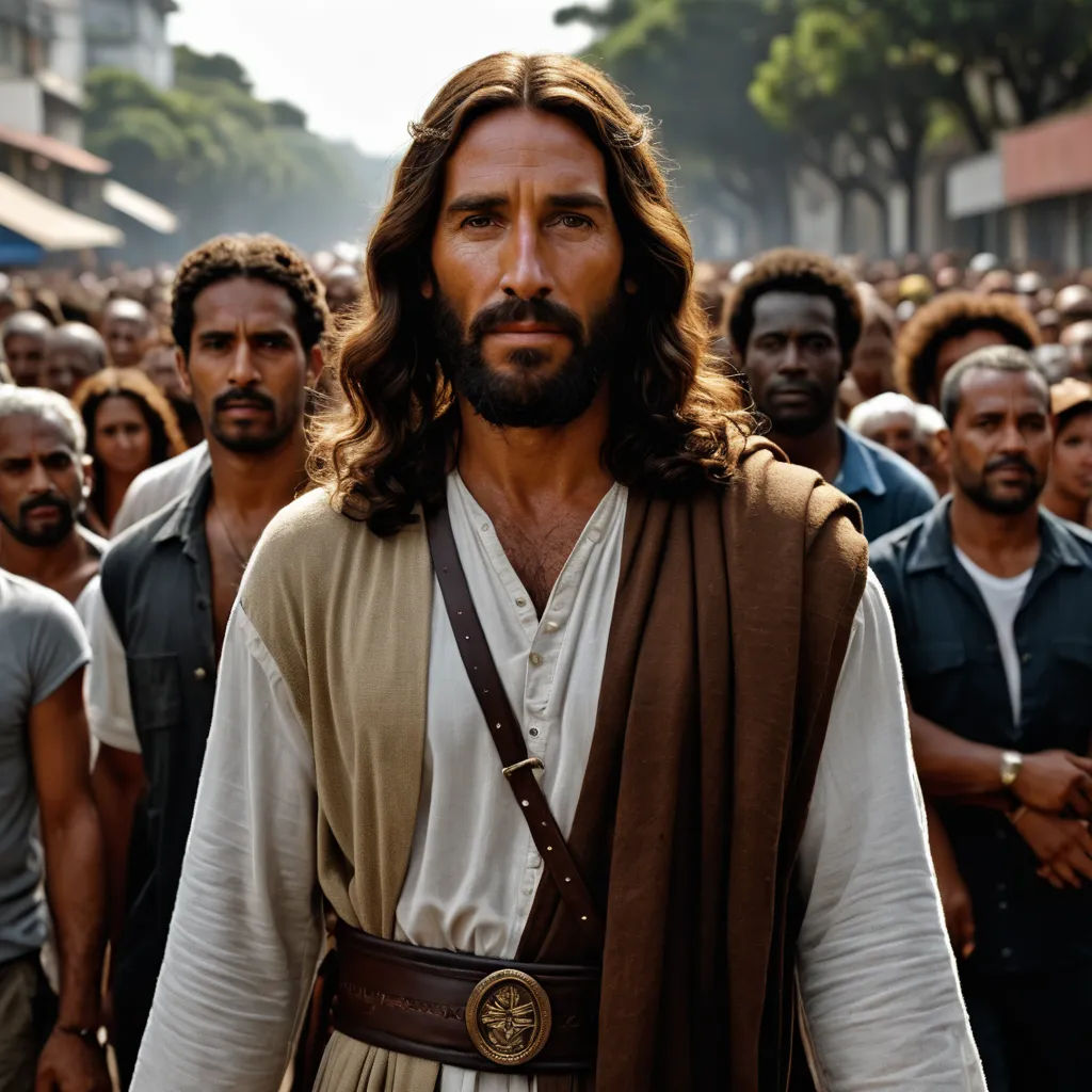 a man with a beard and a brown vest standing in front of a crowd of people with a cross on his chest, excessivism, a poster, Esaias Boursse, promotional image