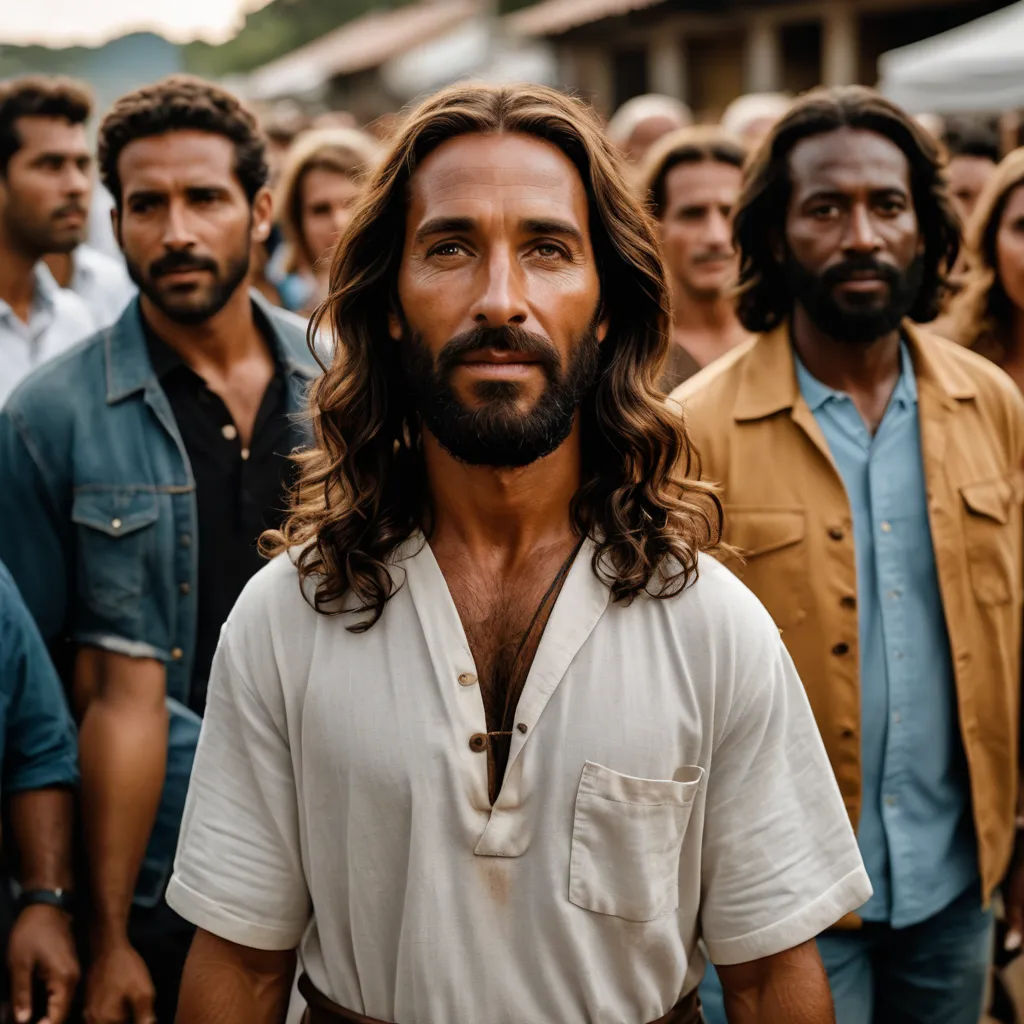 a group of men standing next to each other in a crowd of people with long hair and beards, figuration libre, a renaissance painting, Americo Makk, promotional image