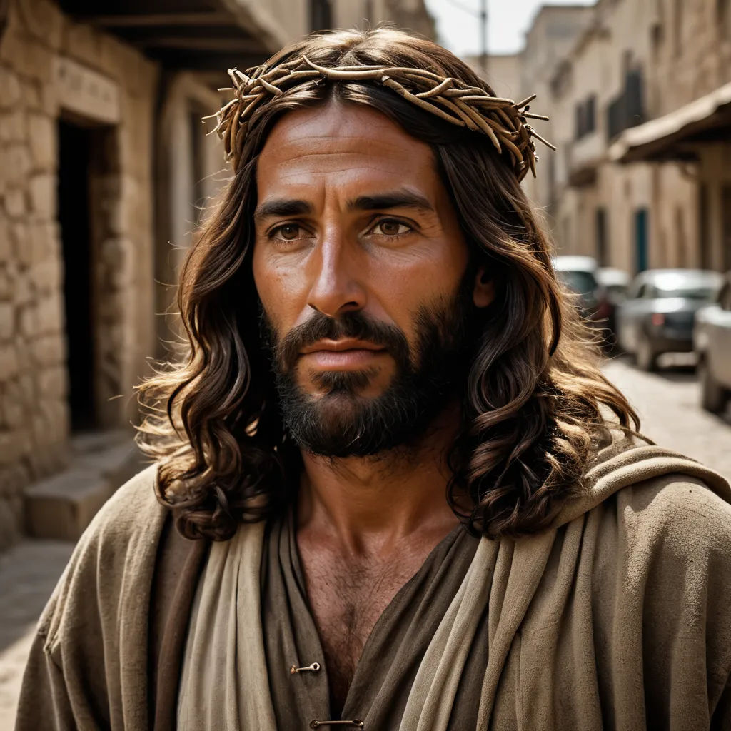 a man with a crown of hair and a beard in a street with cars parked on the side of the road, purism, a character portrait, Dionisius, olive skin