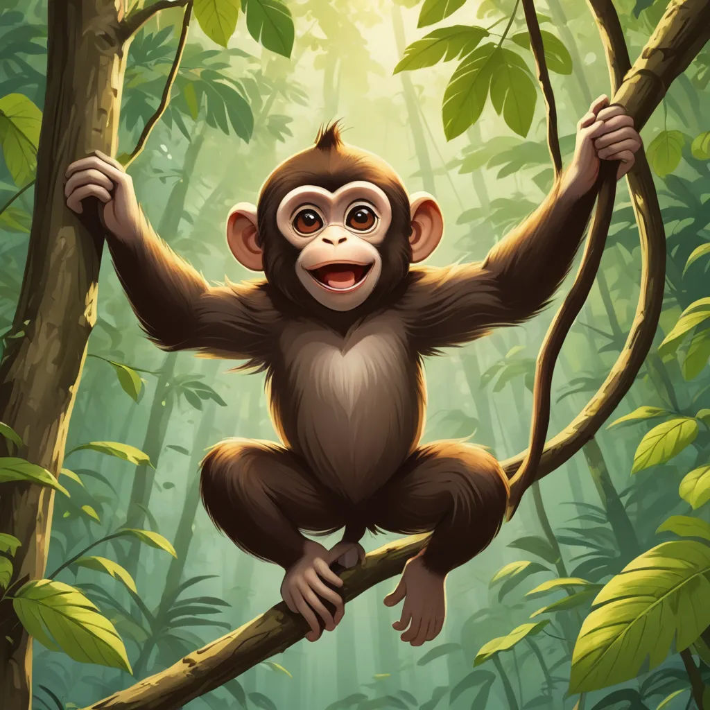 a monkey hanging on a tree in a jungle with sunlight shining through the trees and leaves on the ground, primitivism, a digital painting, Alex Petruk APe, highly detailed digital painting