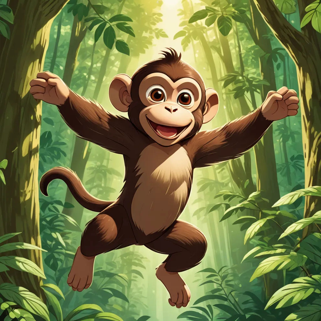 a monkey in the jungle with a smile on his face and arms up in the air, with his arms outstretched, sōsaku hanga, a character portrait, Alex Petruk APe, official art