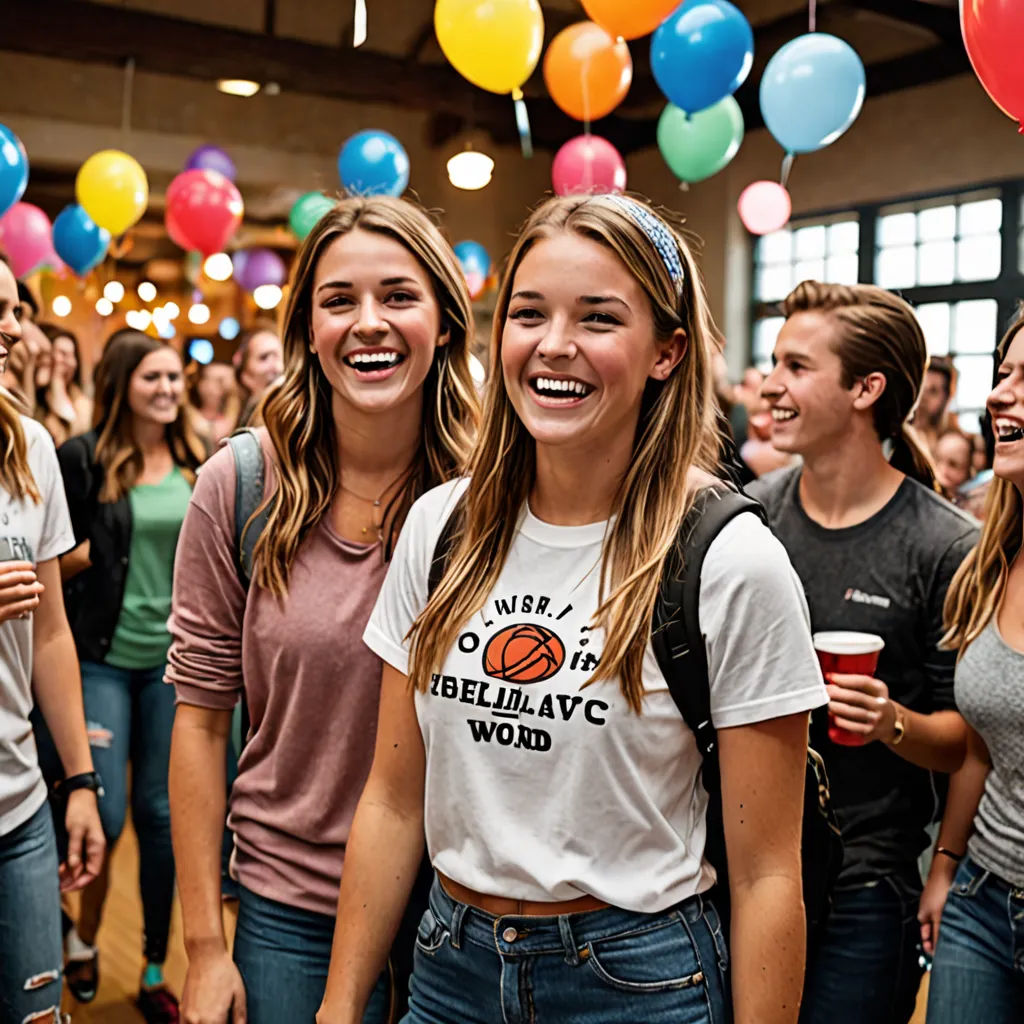 a group of young women standing next to each other in a room filled with balloons and balloons hanging from the ceiling, vancouver school, a stock photo, Christian Hilfgott Brand, promotional image