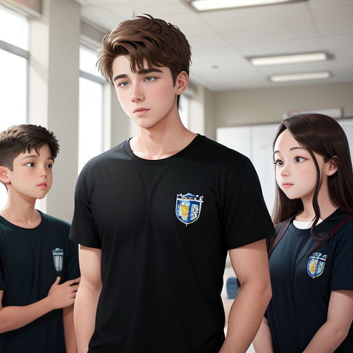a group of young people standing next to each other in a room with windows and a wall with a window