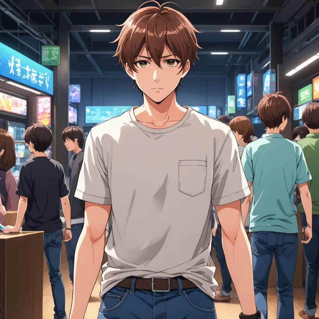 a man standing in a room with a bunch of people around him and a woman standing behind him with a cell phone, sots art, concept art, Ai-Mitsu, official art