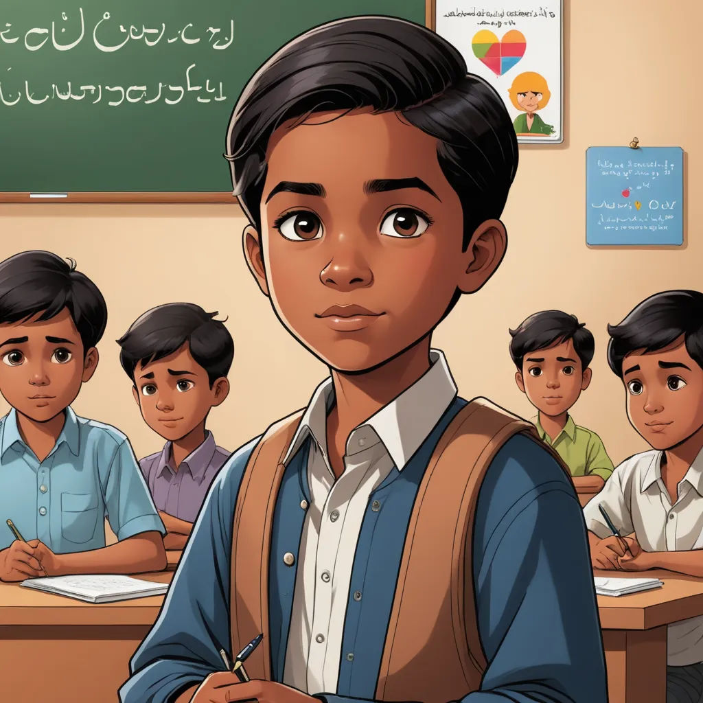 a boy is sitting at a desk in front of a chalkboard with a chalkboard in the background, art & language, a comic book panel, Amir Zand, graphic novel