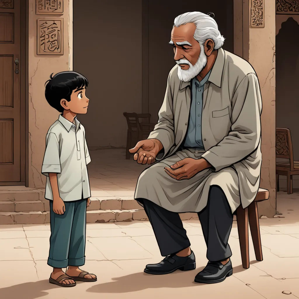 a cartoon of a man sitting on a chair next to a little boy who is pointing at him with a finger, art & language, a storybook illustration, Amir Zand, graphic novel