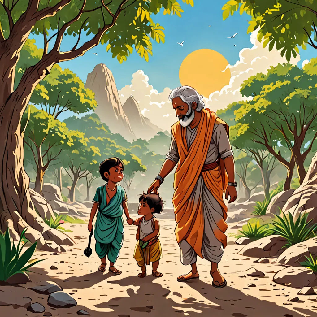 a man and a child walking through a forest with a man holding the hand of a child's hand, lyco art, a storybook illustration, Asaf Hanuka, storybook illustration