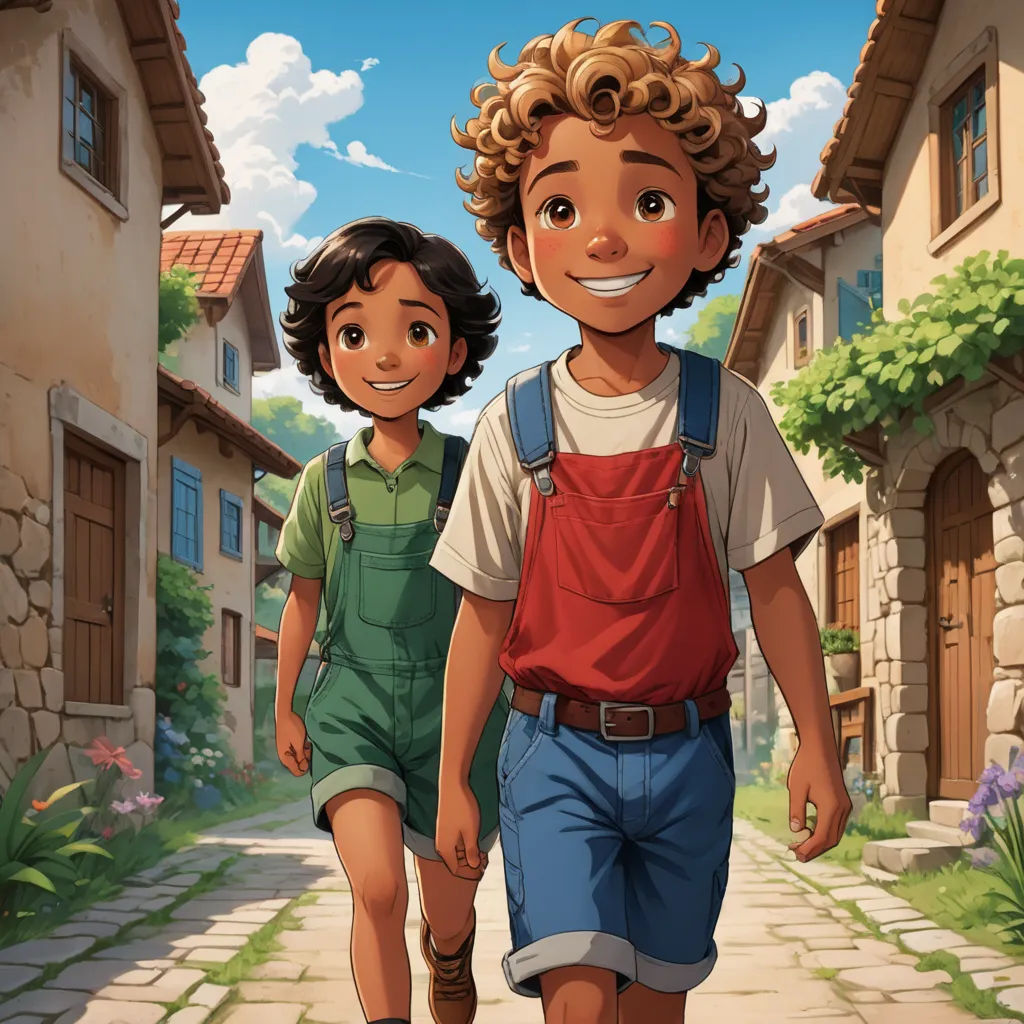 a boy and a girl walking down a street in front of a house with a dog on the sidewalk, magical realism, a storybook illustration, Brothers Hildebrandt, official art