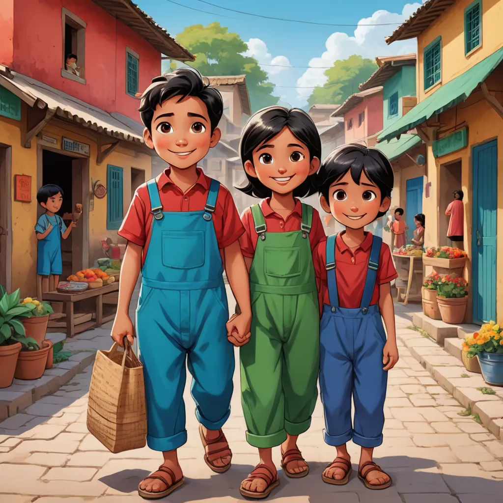 a cartoon of three people standing in front of a building with a child in the foreground and a man in the background, samikshavad, a storybook illustration, Fernando Amorsolo, official art