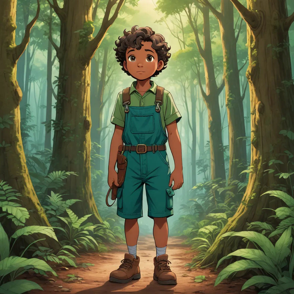 a boy in a forest with a backpack and a backpack on his back standing in the middle of a dirt path, serial art, a character portrait, Cedric Seaut (Keos Masons), official art