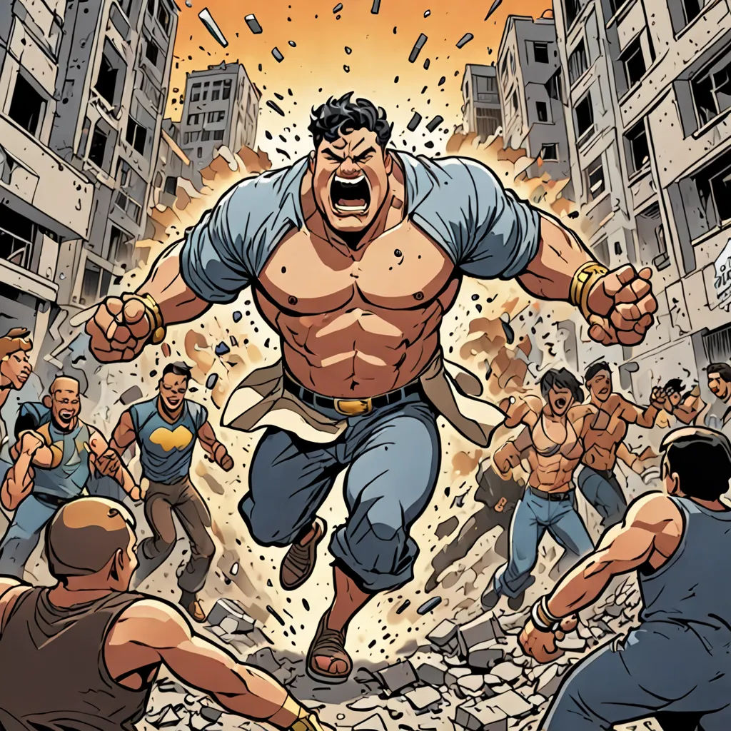 a man is running through a bunch of people in a city with a hammer in his hand and a fist in his other hand, Benjamin Marra, samikshavad, a comic book panel, comic cover art