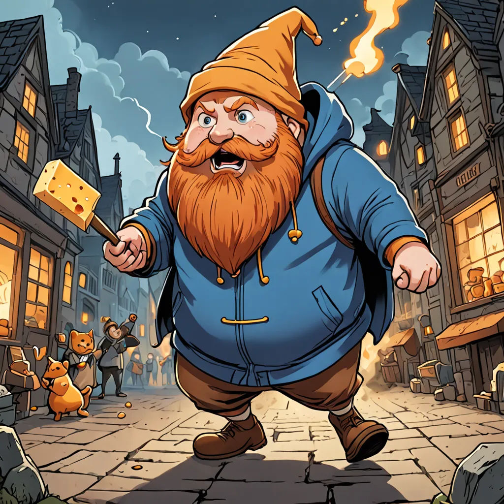 a cartoon of a wizard with a big beard and a beard holding a block of cheese in his hand, Andreas Rocha, fantasy art, a storybook illustration, 2 d game art