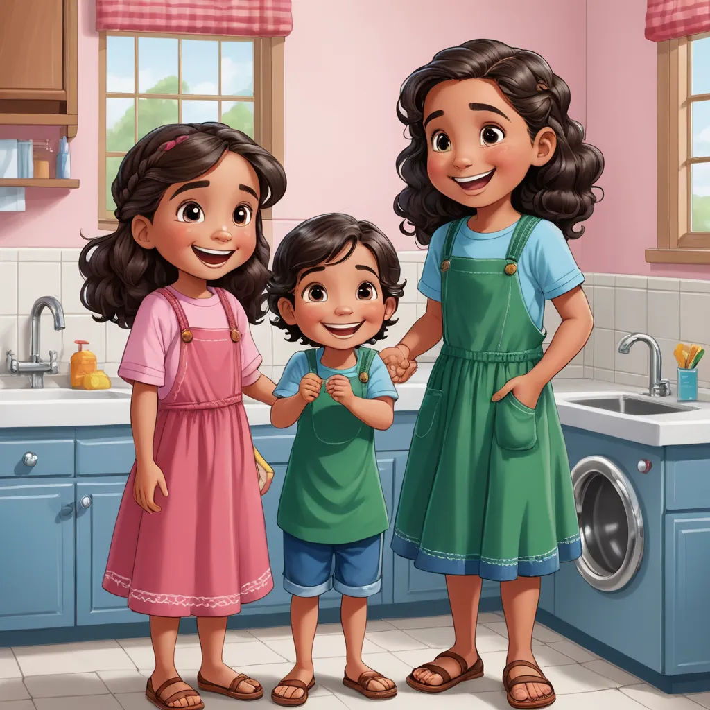 a mother and two daughters standing in the kitchen illustration by alex krawcak for the children's book, lyco art, a storybook illustration, disney, official art