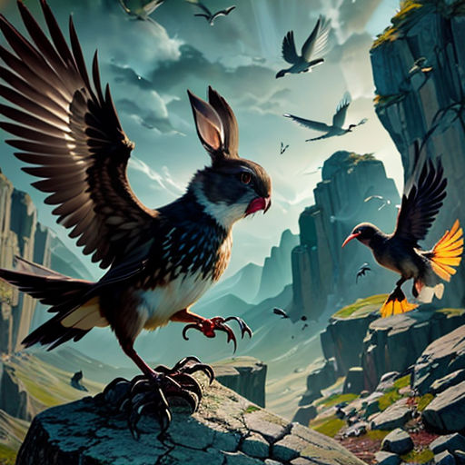 a painting of a bird with its wings spread out and another bird with its wings spread out, standing on a rock