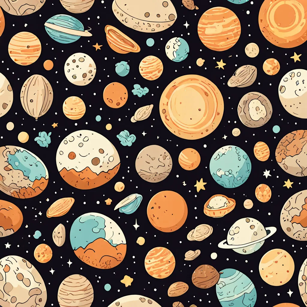 a space themed wallpaper with planets and stars on a black background, with a black background with a white outline of the planets, space art, a mosaic, Dan Frazier, space