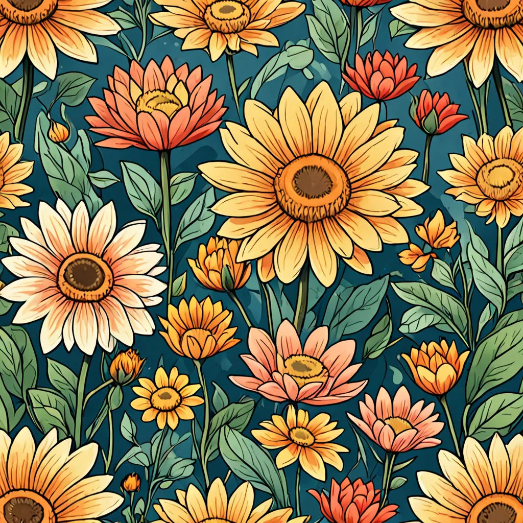 a bunch of flowers that are on a blue background with leaves and flowers on it, all in different colors, aestheticism, a detailed drawing, Annabel Kidston, flowers